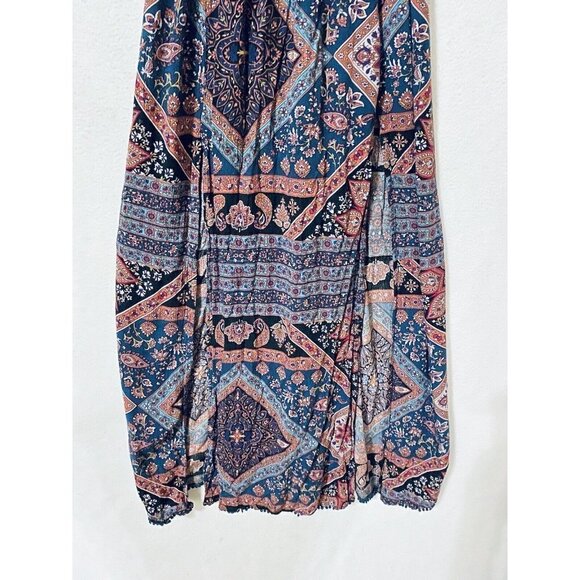 American Eagle Womens XS Boho Maxi Dress Ruffle Front Crochet Trim Front Slits - Picture 2 of 8